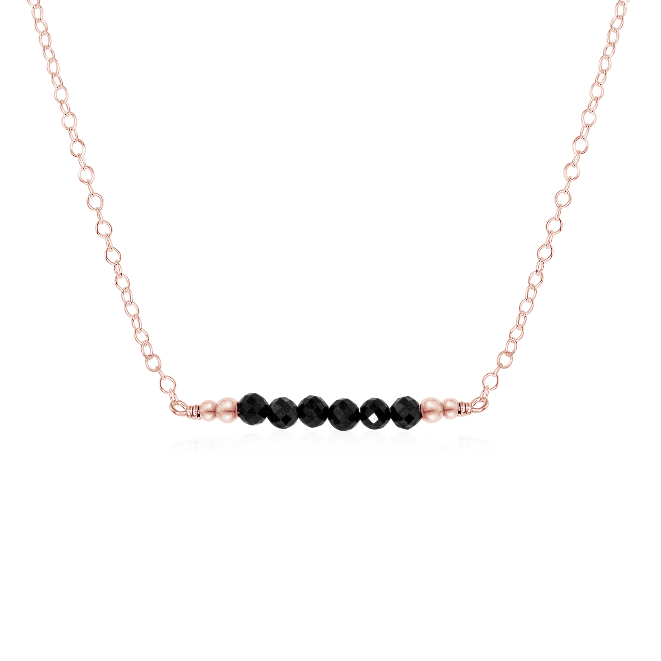Sparkling Black Tourmaline Faceted Bead Bar Necklace - Sparkling Black Tourmaline Faceted Bead Bar Necklace - 14k Rose Gold Fill - Luna Tide Handmade Crystal Jewellery