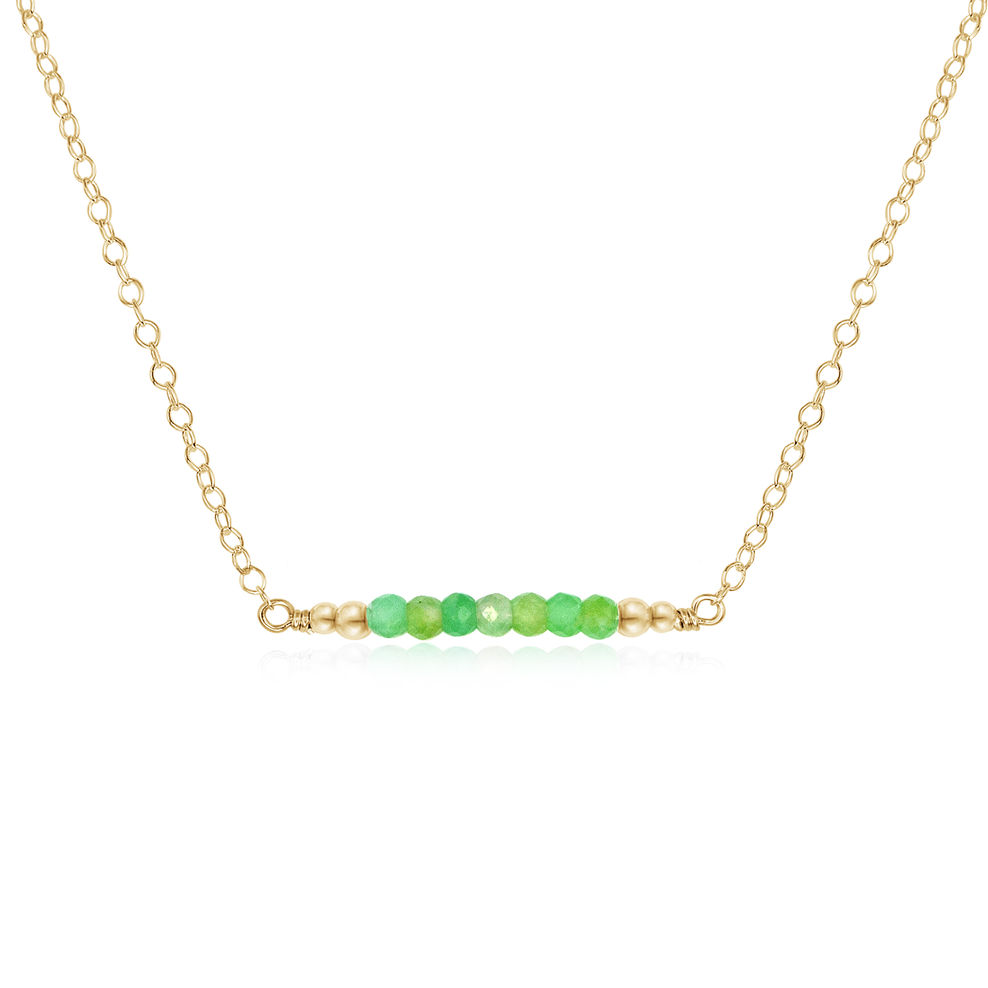 Sparkling Chrysoprase Faceted Bead Bar Necklace - Sparkling Chrysoprase Faceted Bead Bar Necklace - 14k Gold Fill - Luna Tide Handmade Crystal Jewellery