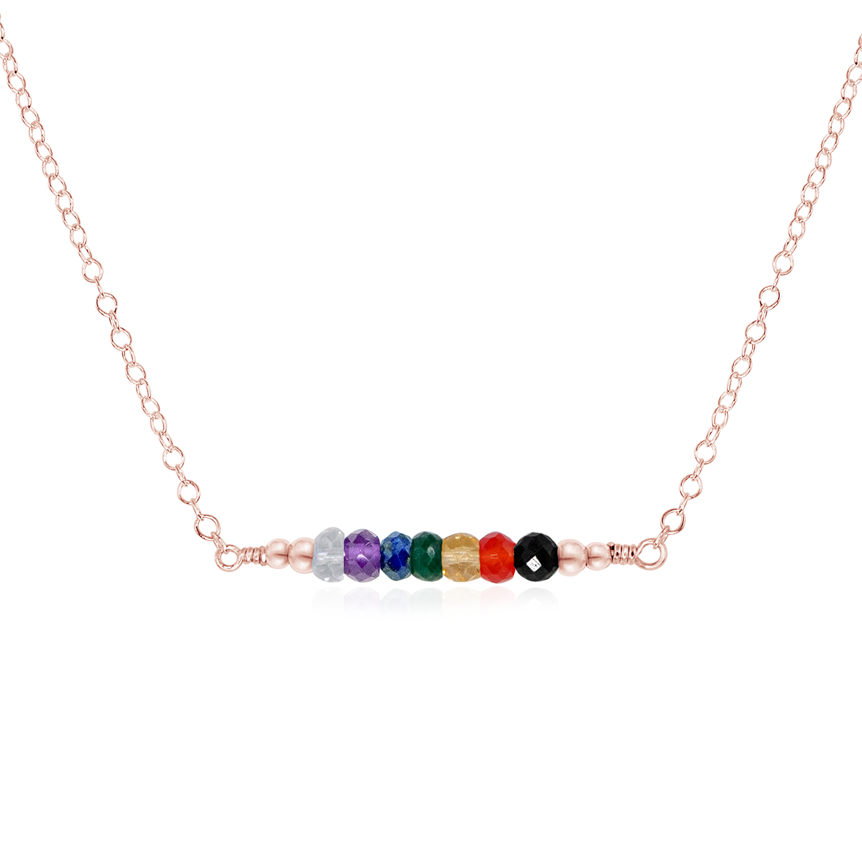 Sparkling Chakra Crystals Faceted Bead Bar Necklace