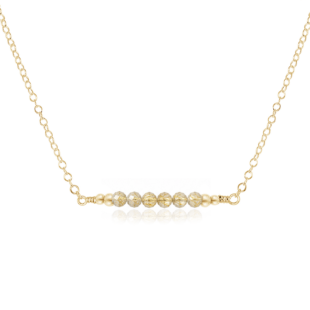 Sparkling Golden Rutilated Quartz Faceted Bead Bar Necklace