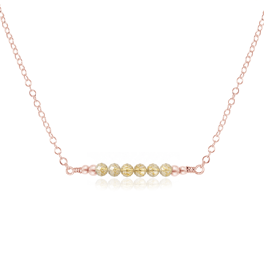 Sparkling Golden Rutilated Quartz Faceted Bead Bar Necklace