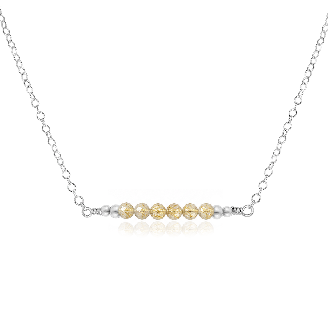 Sparkling Golden Rutilated Quartz Faceted Bead Bar Necklace