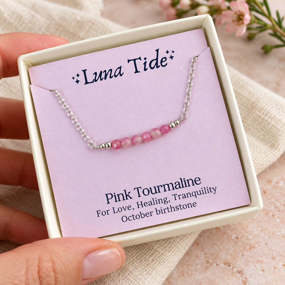 Sparkling Pink Tourmaline Faceted Bead Bar Necklace