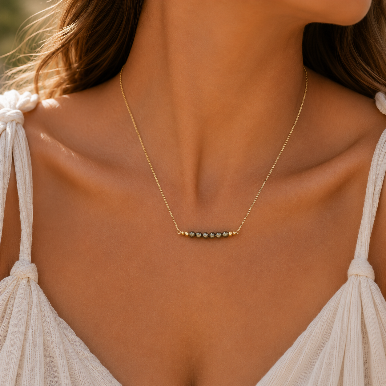 Sparkling Pyrite Faceted Bead Bar Necklace