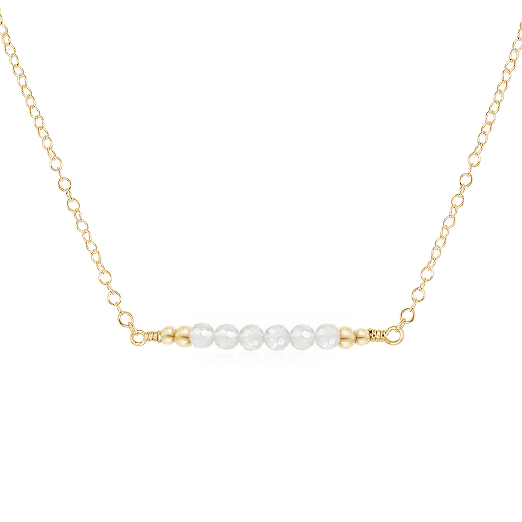 Sparkling White Moonstone Faceted Bead Bar Necklace