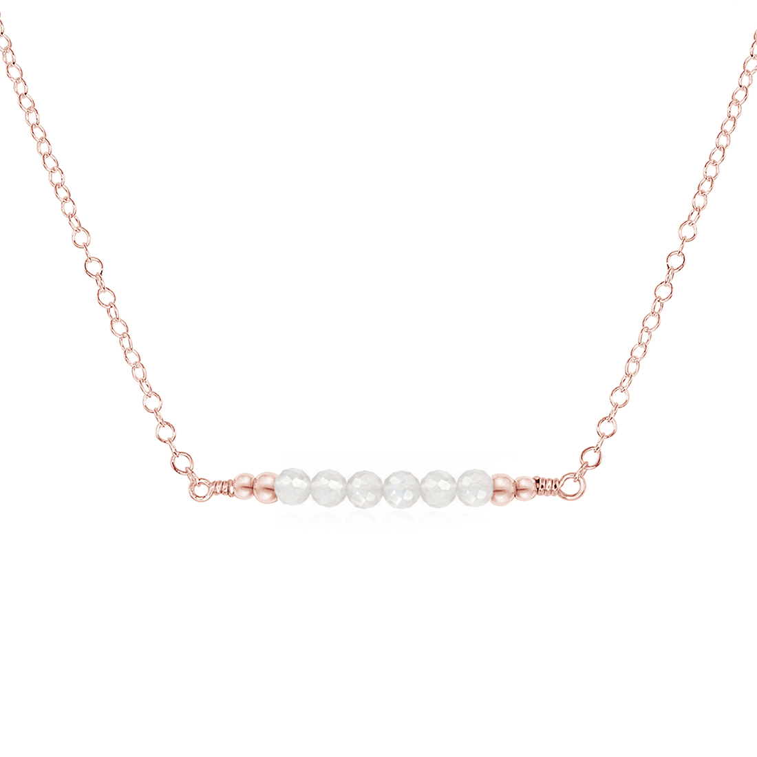 Sparkling White Moonstone Faceted Bead Bar Necklace