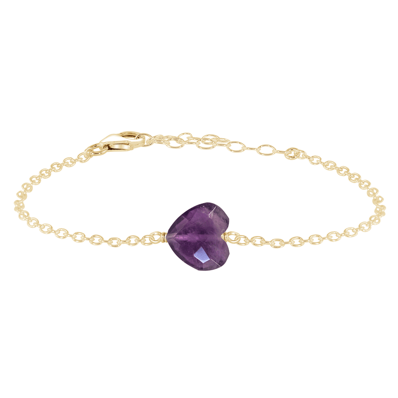 Amethyst Crystal Heart Bracelet - Amethyst Crystal Heart Bracelet - 14k Gold Fill - Luna Tide Handmade Crystal Jewellery