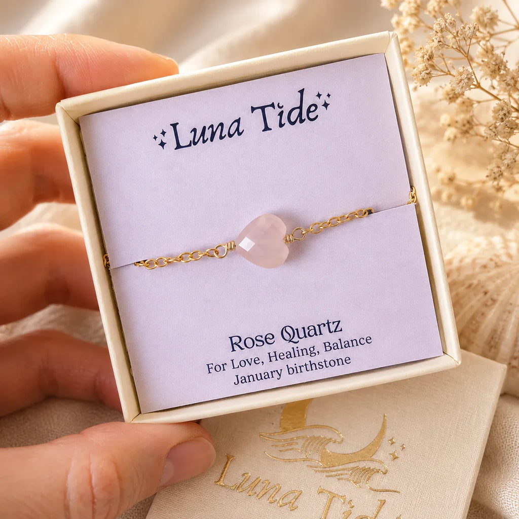Rose Quartz Crystal Heart Bracelet