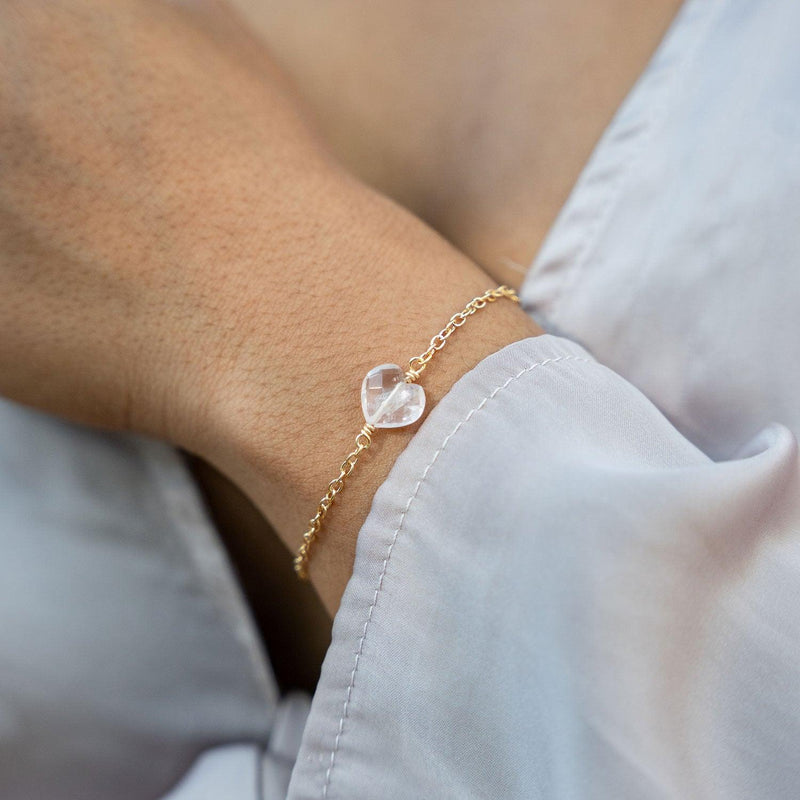 Rose Quartz Crystal Heart Bracelet - Rose Quartz Crystal Heart Bracelet - 14k Gold Fill - Luna Tide Handmade Crystal Jewellery