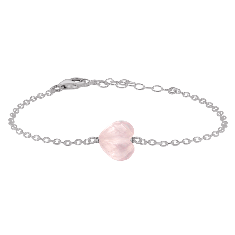 Rose Quartz Crystal Heart Bracelet - Rose Quartz Crystal Heart Bracelet - Stainless Steel - Luna Tide Handmade Crystal Jewellery