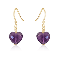Amethyst Crystal Heart Dangle Earrings - Amethyst Crystal Heart Dangle Earrings - 14k Gold Fill - Luna Tide Handmade Crystal Jewellery