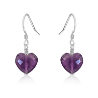 Amethyst Crystal Heart Dangle Earrings - Amethyst Crystal Heart Dangle Earrings - Sterling Silver - Luna Tide Handmade Crystal Jewellery