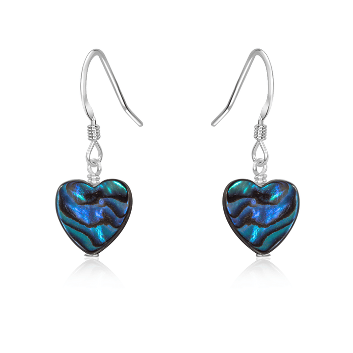 Abalone Shell Heart Dangle Earrings - Abalone Shell Heart Dangle Earrings - Sterling Silver - Luna Tide Handmade Crystal Jewellery