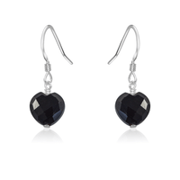 Black Onyx Crystal Heart Dangle Earrings - Black Onyx Crystal Heart Dangle Earrings - Sterling Silver - Luna Tide Handmade Crystal Jewellery