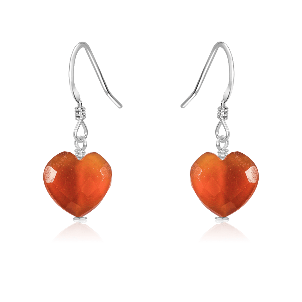 Carnelian Crystal Heart Dangle Earrings - Carnelian Crystal Heart Dangle Earrings - Sterling Silver - Luna Tide Handmade Crystal Jewellery