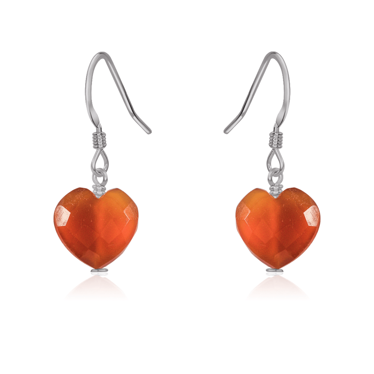 Carnelian Crystal Heart Dangle Earrings - Carnelian Crystal Heart Dangle Earrings - Stainless Steel - Luna Tide Handmade Crystal Jewellery