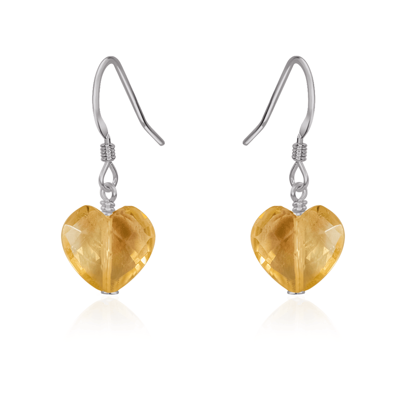 Citrine Crystal Heart Dangle Earrings - Citrine Crystal Heart Dangle Earrings - Stainless Steel - Luna Tide Handmade Crystal Jewellery