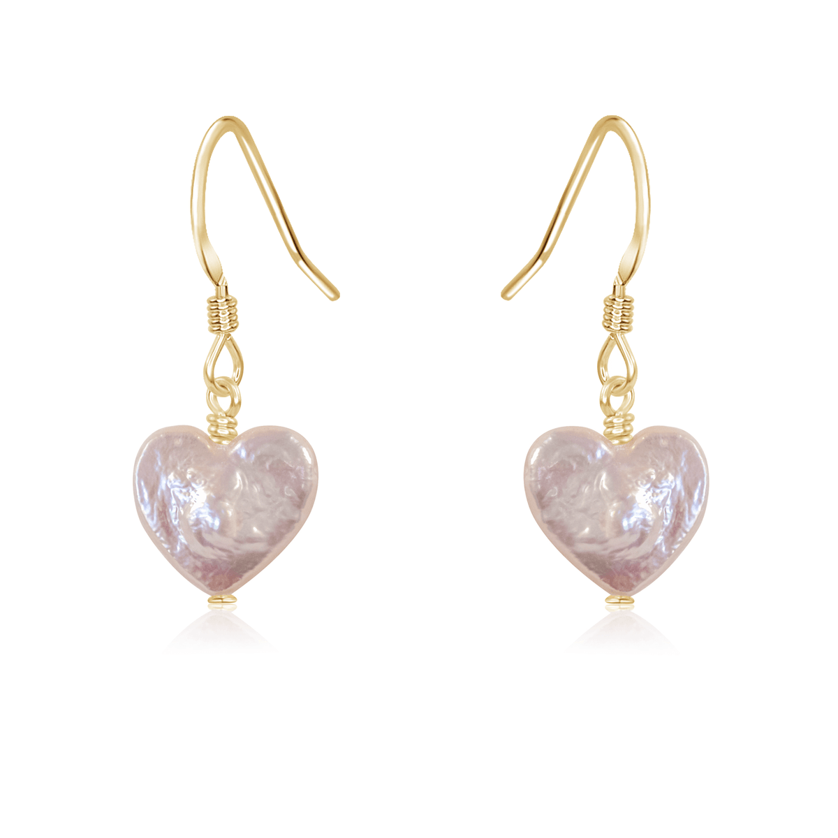 Freshwater Pearl Heart Dangle Earrings - Freshwater Pearl Heart Dangle Earrings - 14k Gold Fill - Luna Tide Handmade Crystal Jewellery