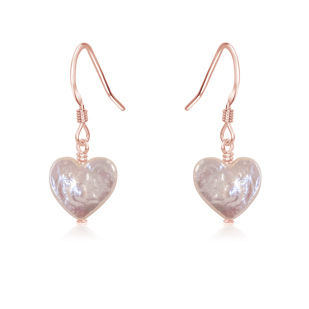 Freshwater Pearl Heart Dangle Earrings - Freshwater Pearl Heart Dangle Earrings - 14k Rose Gold Fill - Luna Tide Handmade Crystal Jewellery