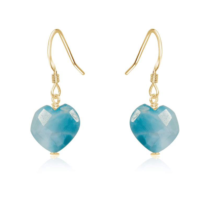 Larimar Crystal Heart Dangle Earrings - Larimar Crystal Heart Dangle Earrings - 14k Gold Fill - Luna Tide Handmade Crystal Jewellery