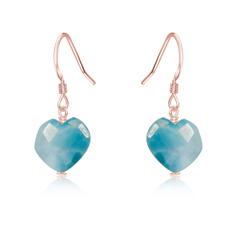 Larimar Crystal Heart Dangle Earrings - Larimar Crystal Heart Dangle Earrings - 14k Rose Gold Fill - Luna Tide Handmade Crystal Jewellery