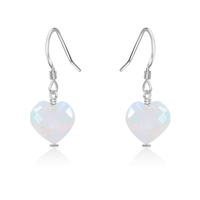 Rainbow Moonstone Crystal Heart Dangle Earrings - Rainbow Moonstone Crystal Heart Dangle Earrings - Sterling Silver - Luna Tide Handmade Crystal Jewellery