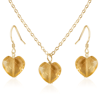 Citrine Crystal Heart Jewellery Set - Citrine Crystal Heart Jewellery Set - 14k Gold Fill / Cable / Necklace & Earrings - Luna Tide Handmade Crystal Jewellery