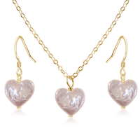 Freshwater Pearl Heart Jewellery Set - Freshwater Pearl Heart Jewellery Set - 14k Gold Fill / Cable / Necklace & Earrings - Luna Tide Handmade Crystal Jewellery