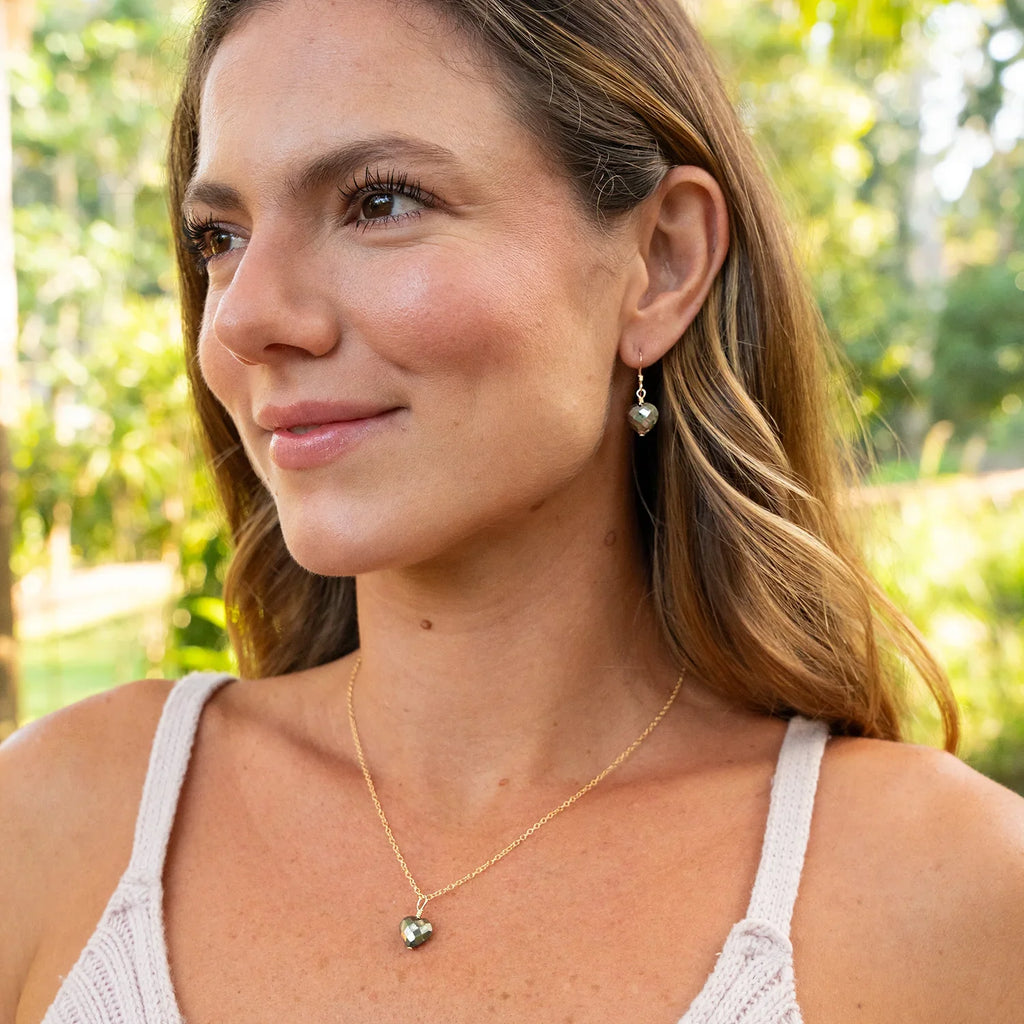 Pyrite Crystal Heart Dangle Earrings