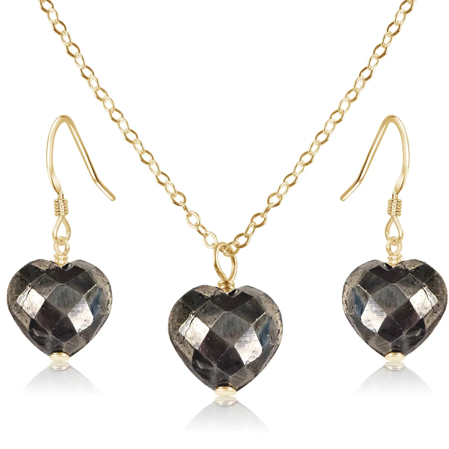 Pyrite Crystal Heart Jewellery Set