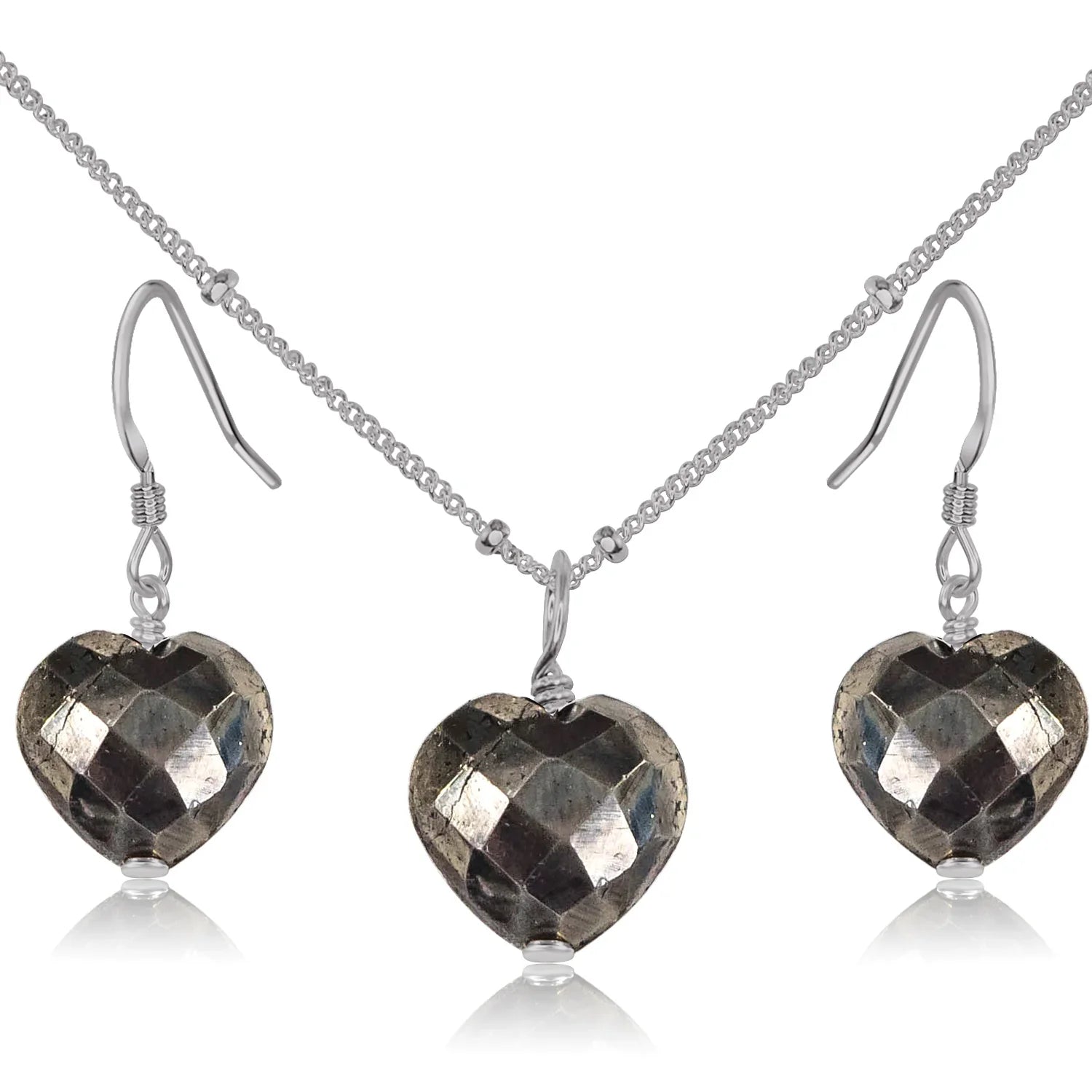 Pyrite Crystal Heart Jewellery Set