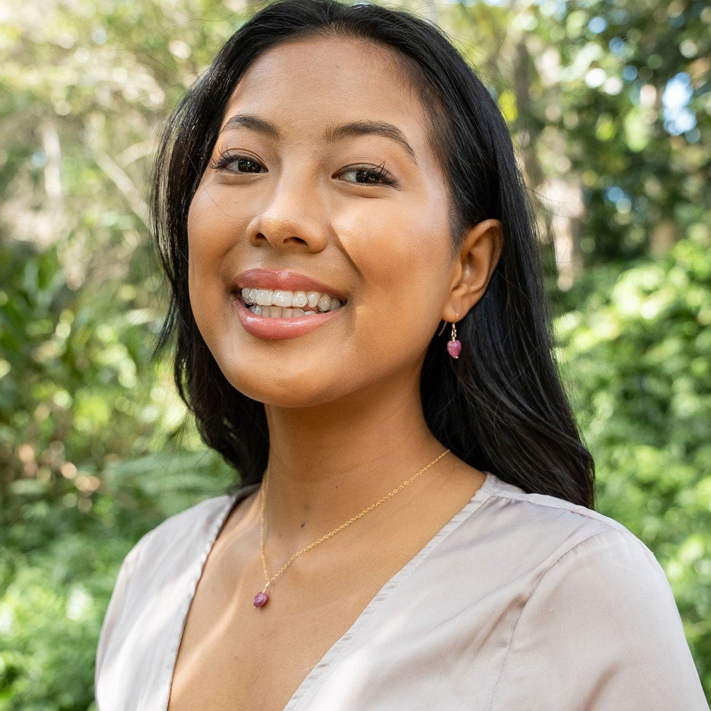 Ruby Crystal Heart Jewellery Set - Ruby Crystal Heart Jewellery Set - Sterling Silver / Cable / Necklace & Earrings & Bracelet - Luna Tide Handmade Crystal Jewellery