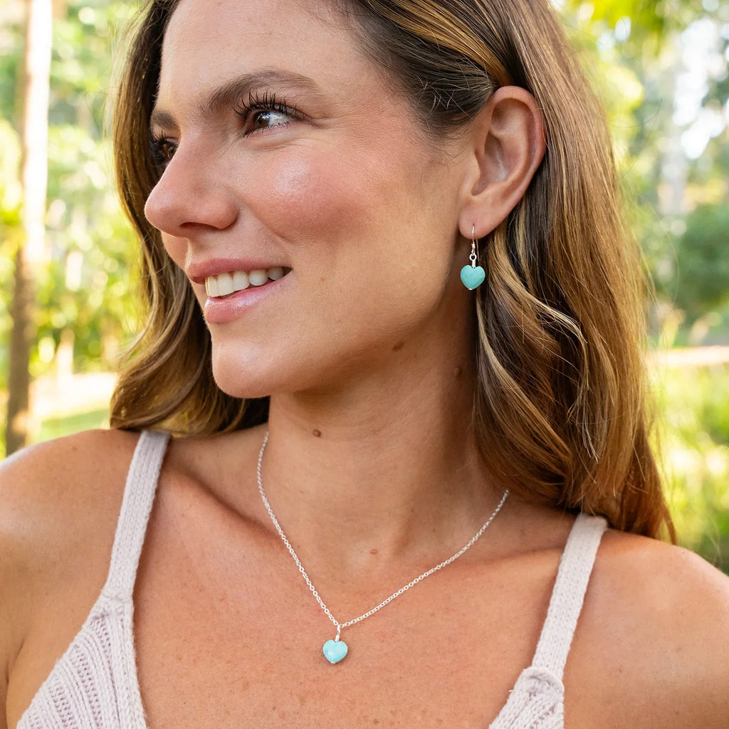Turquoise Crystal Heart Dangle Earrings