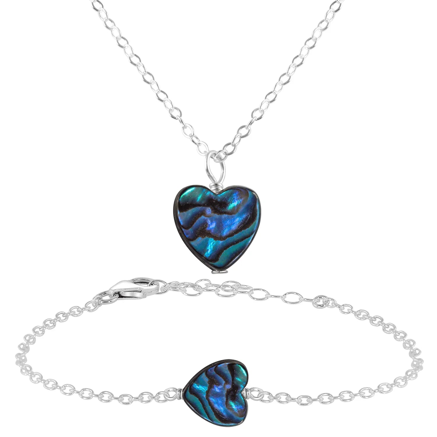 Handmade Huge Heart Natural Rainbow Abalone Shell Gems Silver Necklace Pendant – Copper Base, 1.5”