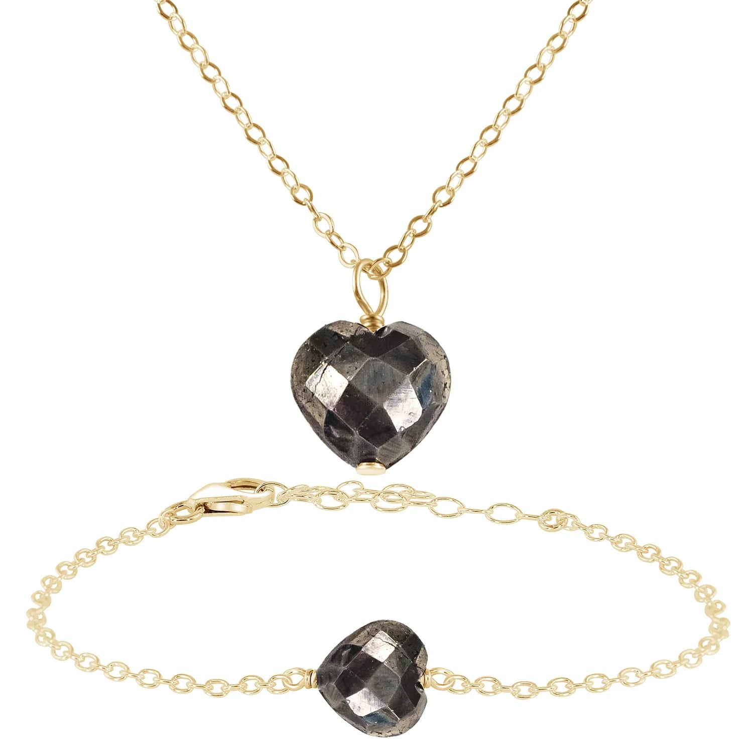 Pyrite Crystal Heart Jewellery Set