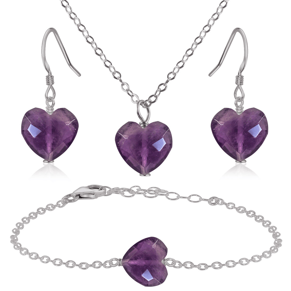 Amethyst Crystal Heart Jewellery Set Luna Tide - Main Image