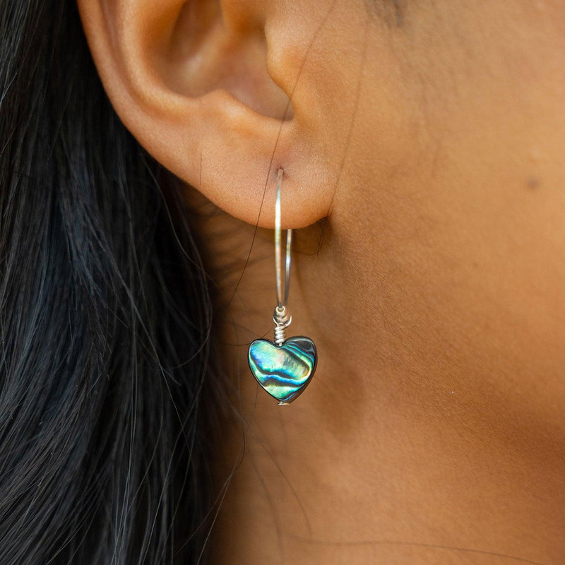 Custom Crystal Heart Dangle Hoop Earrings - Custom Crystal Heart Dangle Hoop Earrings - Sterling Silver / 15mm - Luna Tide Handmade Crystal Jewellery