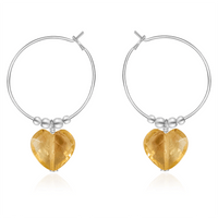Citrine Crystal Heart Dangle Hoop Earrings - Citrine Crystal Heart Dangle Hoop Earrings - Sterling Silver - Luna Tide Handmade Crystal Jewellery