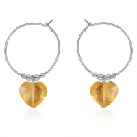 Citrine Crystal Heart Dangle Hoop Earrings - Citrine Crystal Heart Dangle Hoop Earrings - Stainless Steel - Luna Tide Handmade Crystal Jewellery