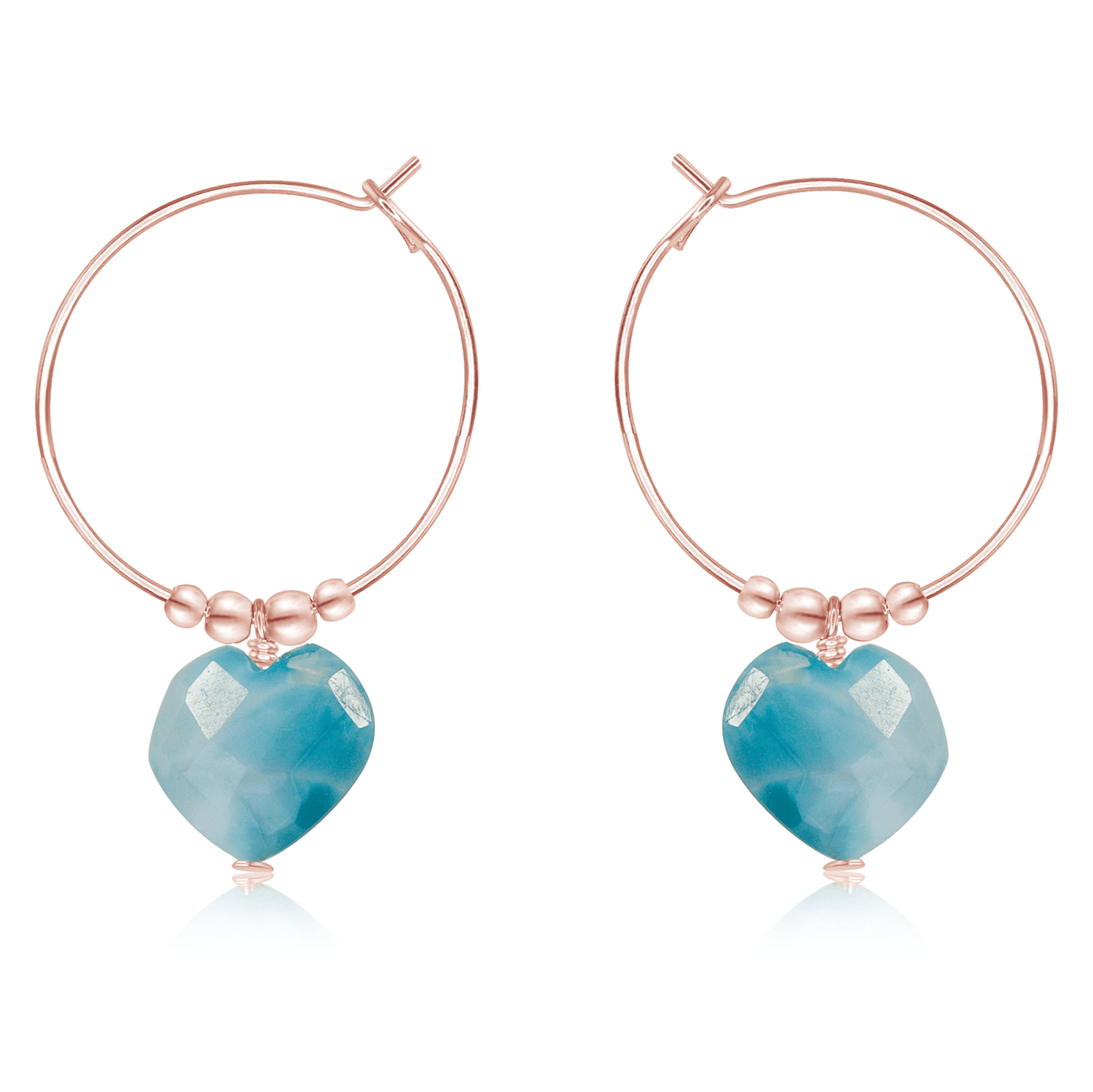 Larimar Crystal Heart Dangle Hoop Earrings - Larimar Crystal Heart Dangle Hoop Earrings - 14k Rose Gold Fill - Luna Tide Handmade Crystal Jewellery