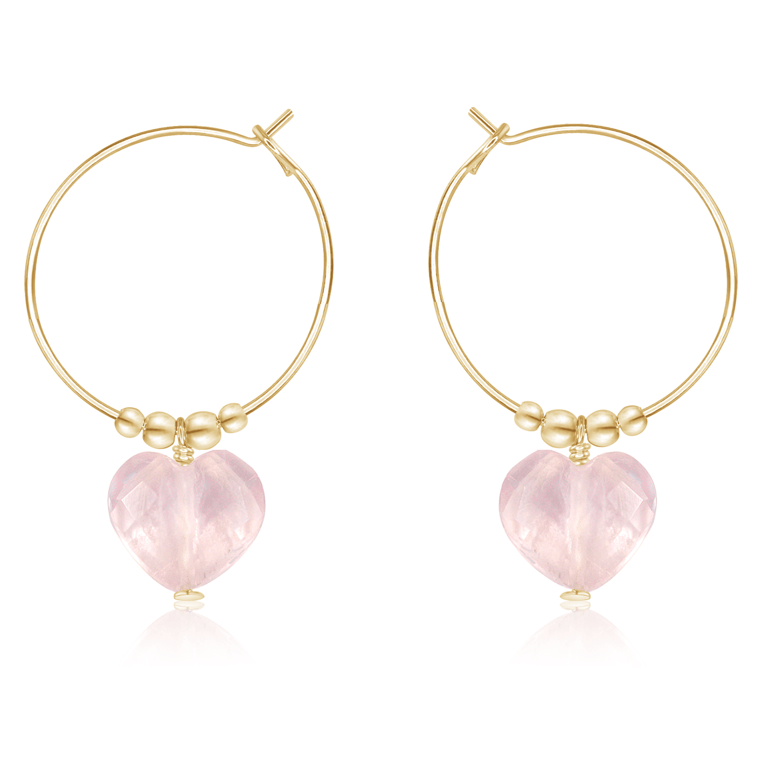 Rose Quartz Crystal Heart Dangle Hoop Earrings - Rose Quartz Crystal Heart Dangle Hoop Earrings - 14k Gold Fill - Luna Tide Handmade Crystal Jewellery