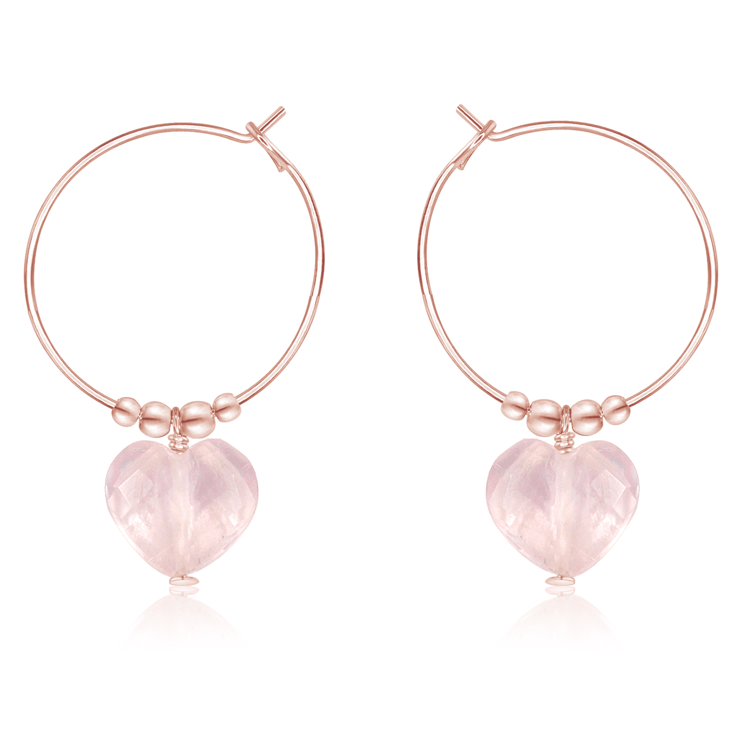 Rose Quartz Crystal Heart Dangle Hoop Earrings - Rose Quartz Crystal Heart Dangle Hoop Earrings - 14k Rose Gold Fill - Luna Tide Handmade Crystal Jewellery