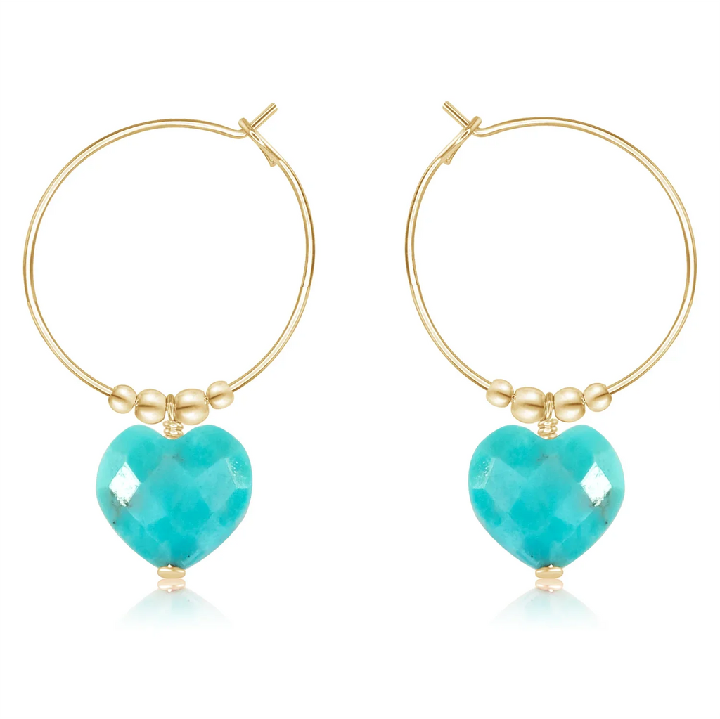 Turquoise Crystal Heart Dangle Hoop Earrings