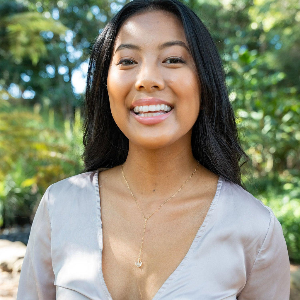 Citrine Crystal Heart Lariat Necklace - Citrine Crystal Heart Lariat Necklace - 14k Gold Fill - Luna Tide Handmade Crystal Jewellery