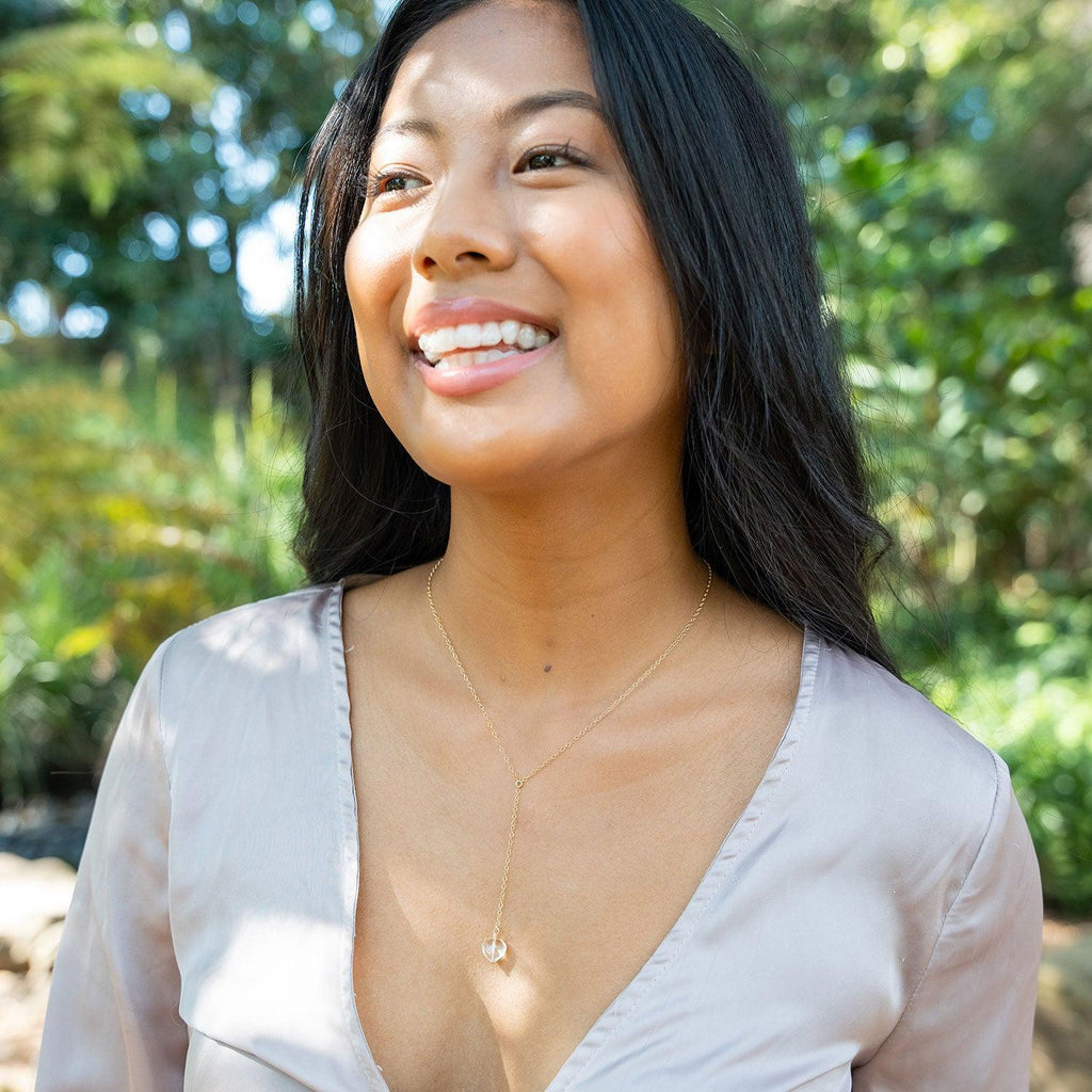 Citrine Crystal Heart Lariat Necklace - Citrine Crystal Heart Lariat Necklace - 14k Gold Fill - Luna Tide Handmade Crystal Jewellery