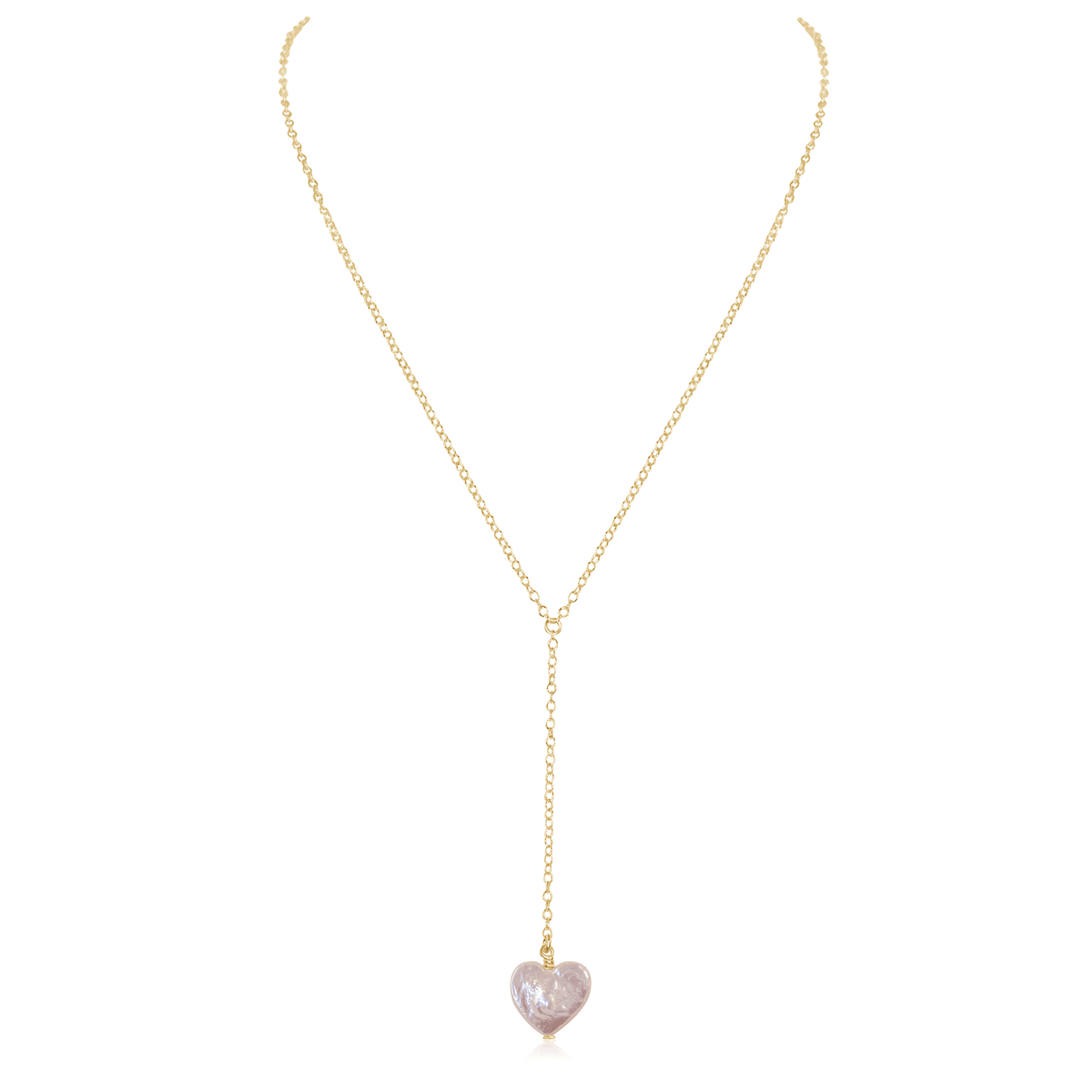 Freshwater Pearl Heart Lariat Necklace - Freshwater Pearl Heart Lariat Necklace - 14k Gold Fill - Luna Tide Handmade Crystal Jewellery