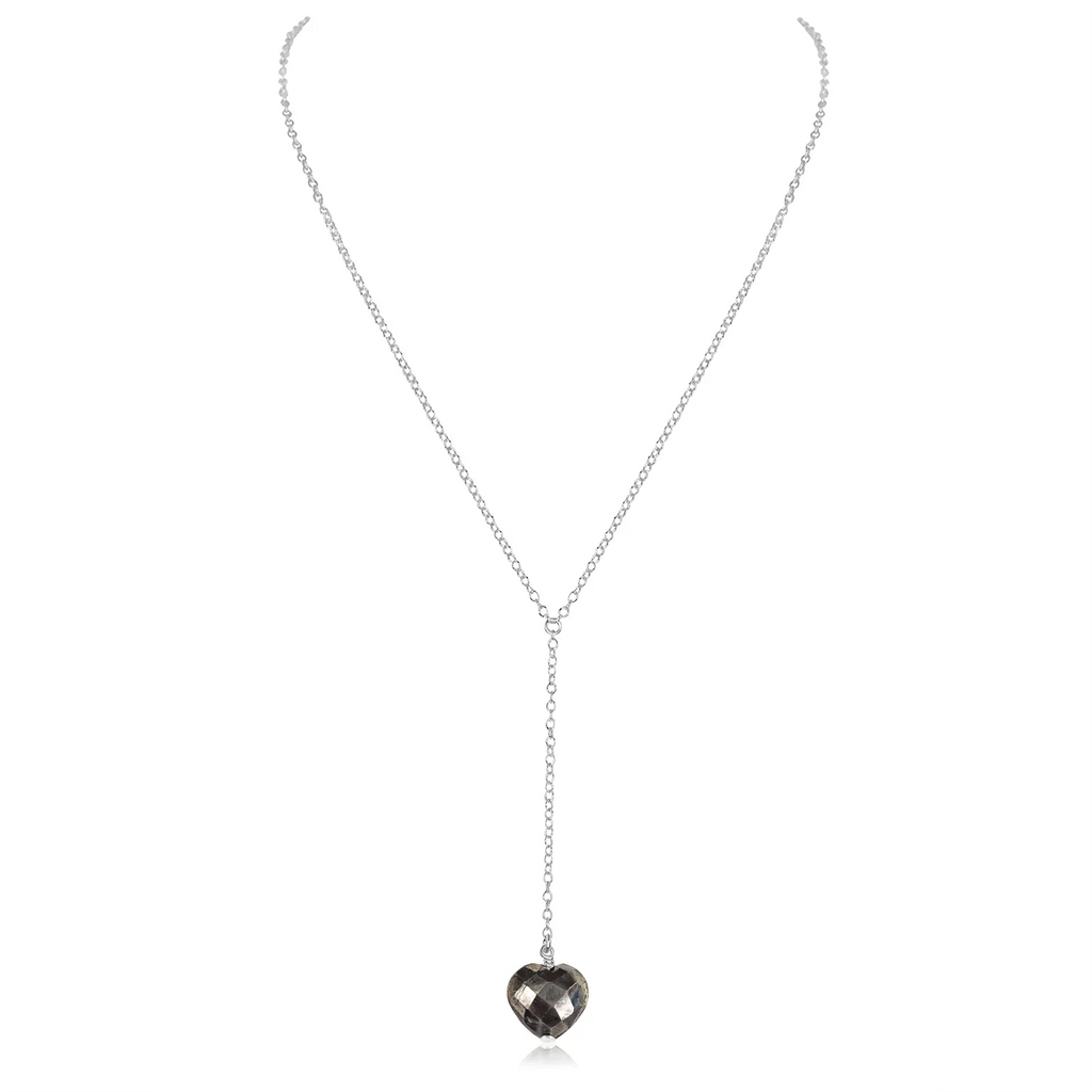 Pyrite Crystal Heart Lariat Necklace