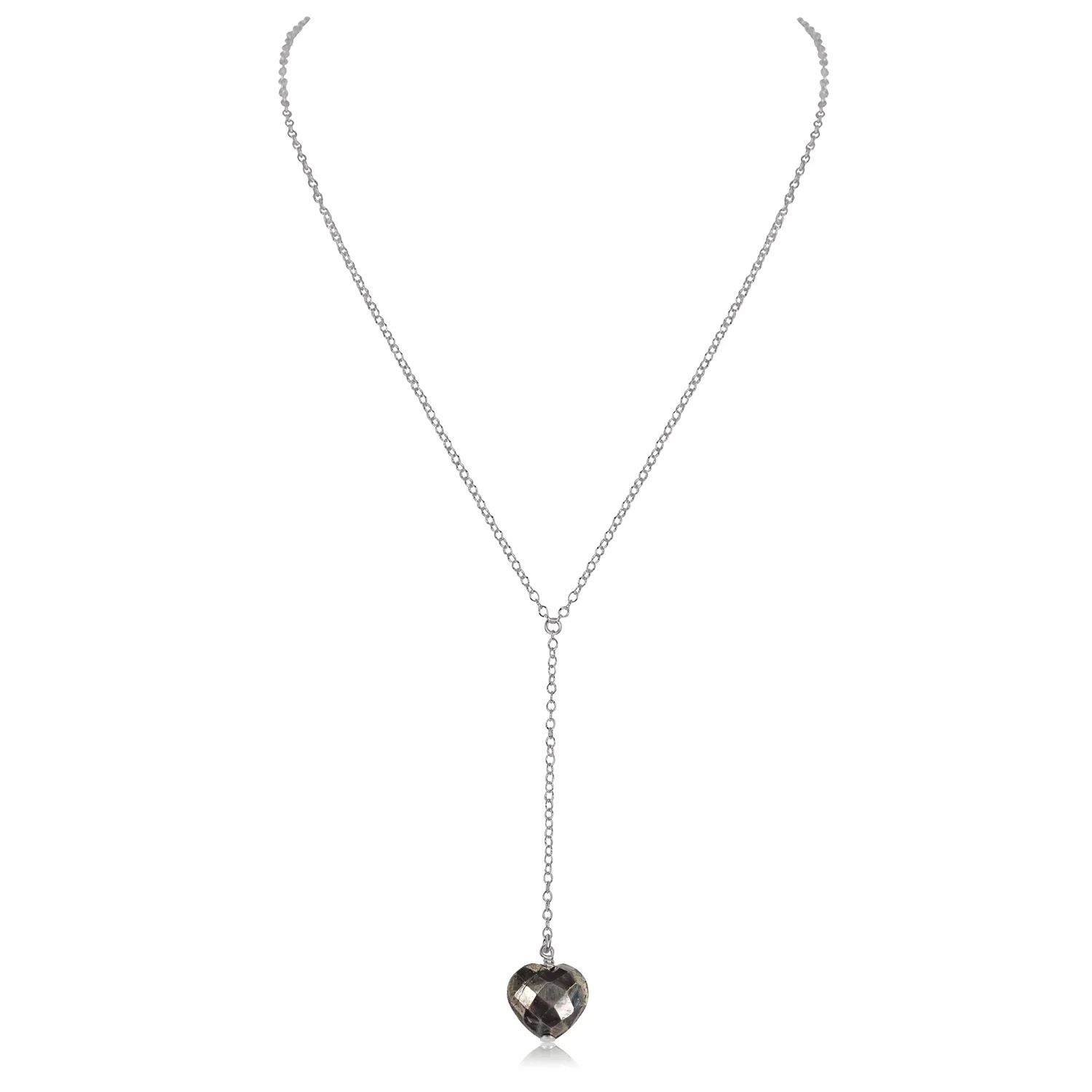 Pyrite Crystal Heart Lariat Necklace