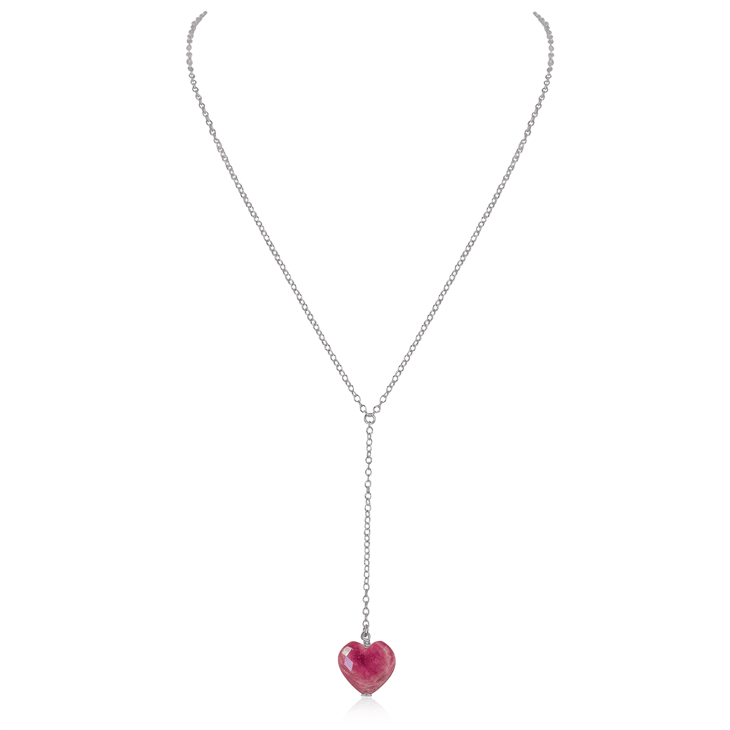 Ruby Crystal Heart Lariat Necklace - Ruby Crystal Heart Lariat Necklace - Stainless Steel - Luna Tide Handmade Crystal Jewellery