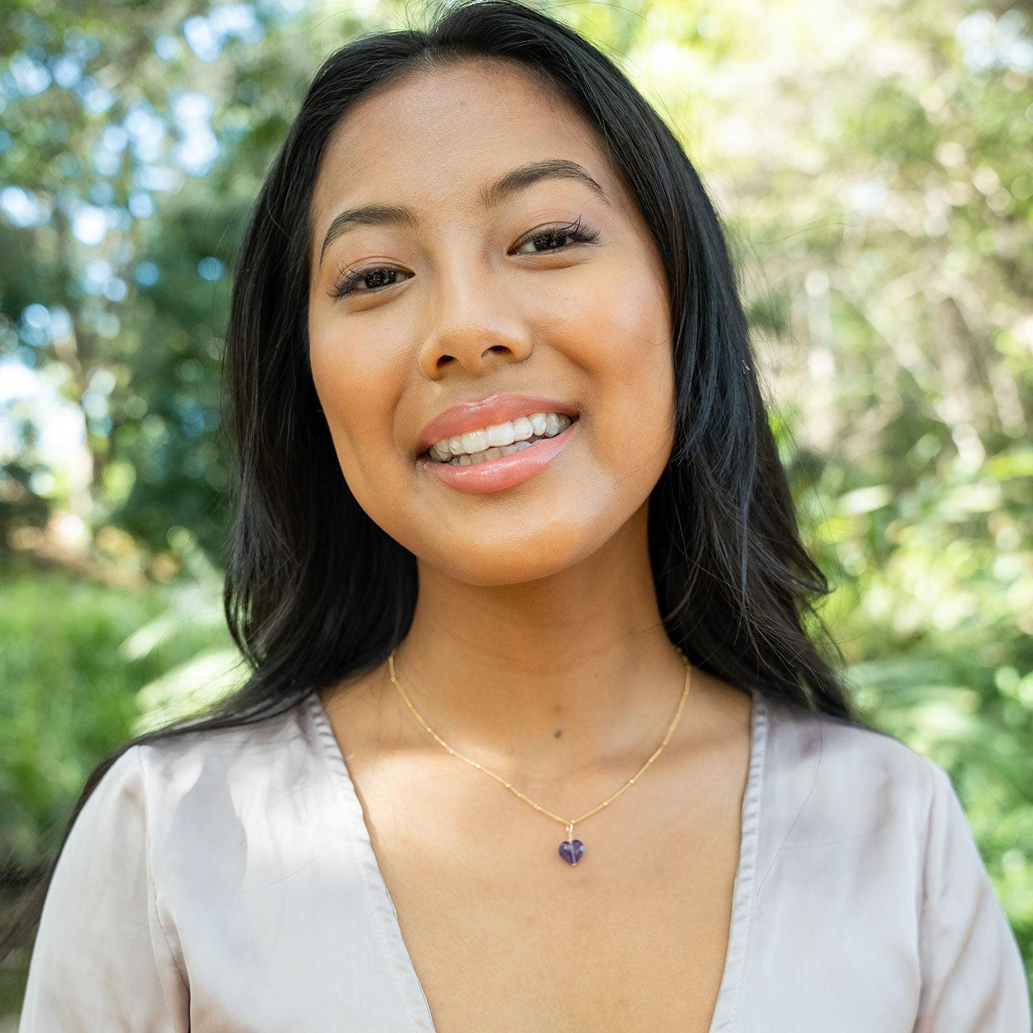 Amethyst Crystal Heart Pendant Necklace - Amethyst Crystal Heart Pendant Necklace - Sterling Silver / Cable - Luna Tide Handmade Crystal Jewellery